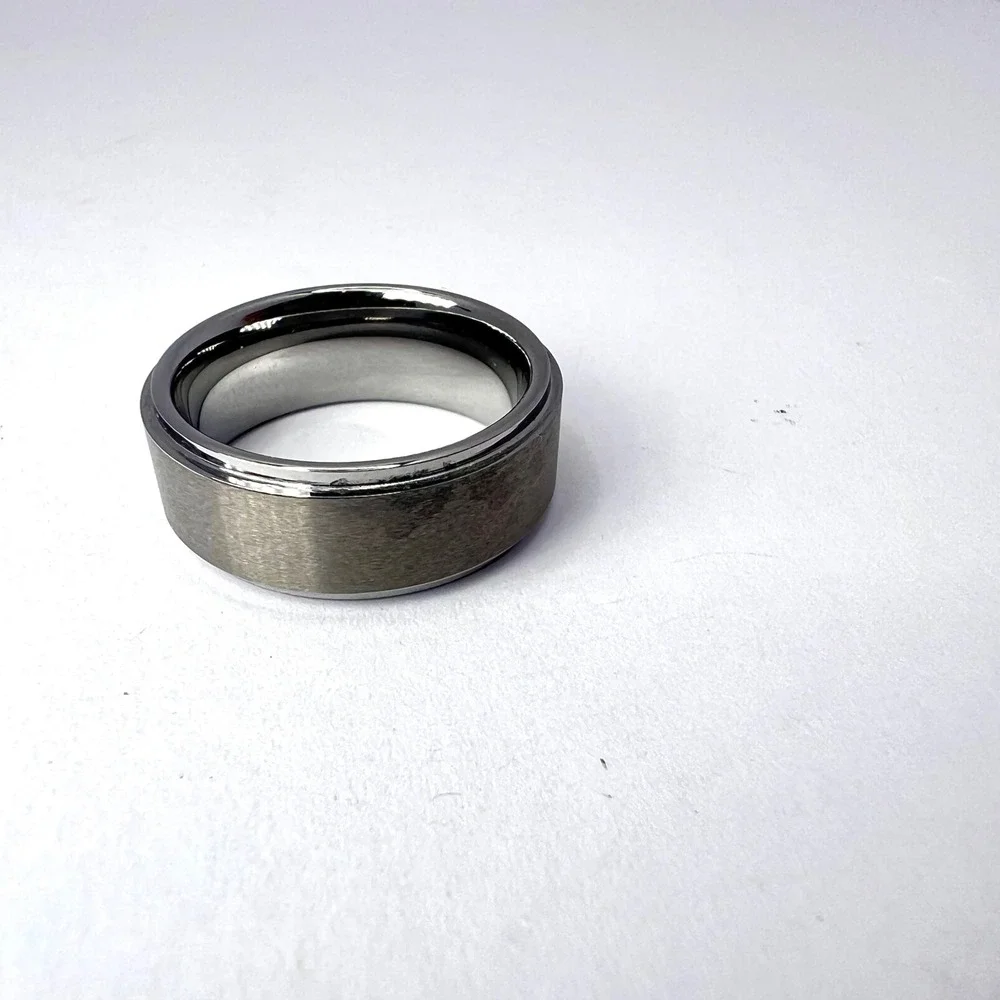 Gunmetal Tungsten Crown Engraved Ring Mens 7.5 Flat Edge Wedding Band King Faith